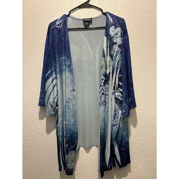 Maggie Barnes Womens Size 4X Lightweight Open Front Cardigan Sweater Floral Blue - Picture 2 of 6